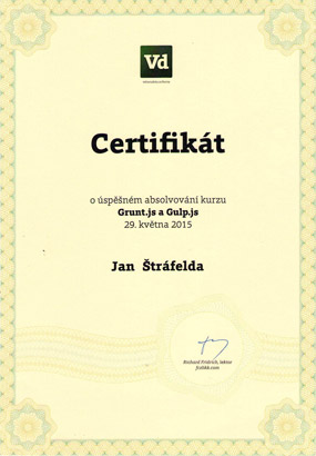 Certifikát kurzu Grunt.js a Gulp.js