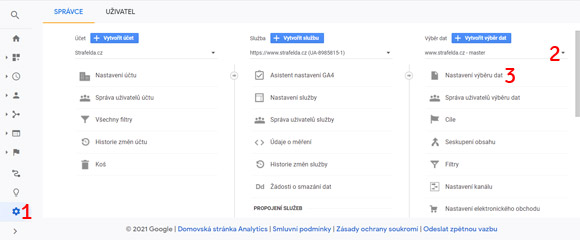 Výřez přehledu Google Analytics – stránky lišící se pouze URL parametrem