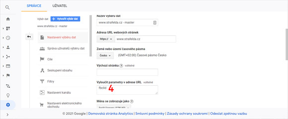 Výřez přehledu Google Analytics – stránky lišící se pouze URL parametrem