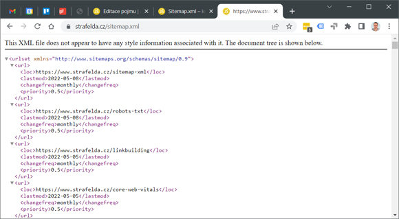 Ukázka souboru sitemap.xml tohoto webu